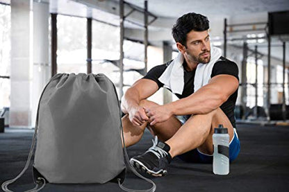 BeeGreen 20 Pieces Gray Drawstring Backpack Bags Bulk Nylon Gym Backpacks Cinch Sinch Christmas Bag for DIY Travel Sports Sack Personlized Sackpacks for Heat Vinyl - color: Grey