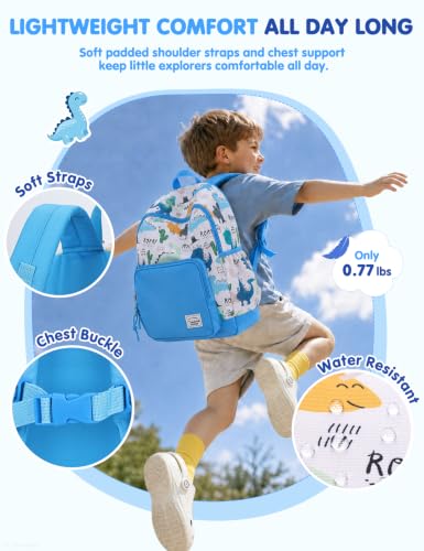 VASCHY Kids backpacks, Cute Lightweight Water Resistant Preschool Backpack for Boys and Girls Chest Strap | Cute - color: Dinosaurs Blue, size: Small (4-6 Yrs) - 15'' H