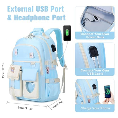 ACESAK Backpack for Girls - Bookbag Backpacks Schoolbag for Girls Kids Teen Women Casual Travel Daypacks - School Bag Elementary Middle School College Cute Backpack with Lunch Box (Blue White) - color: Blue White