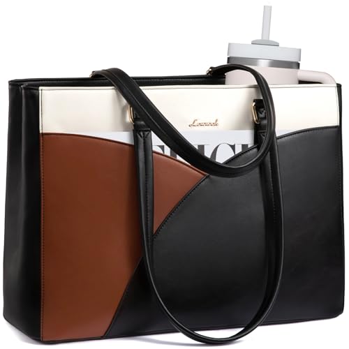 LOVEVOOK Laptop Bag for Women Laptop Tote Bag,15.6 Inch Black-White-Brown - color: Black-white-brown, size: 15.6 Inch