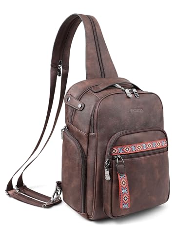 FADEON Large Sling Bag for Women, Designer Leather Crossbody Purse Convertible Sling Backpack, Anti Theft Daypack for Travel - color: Coffee Brown Retro Style