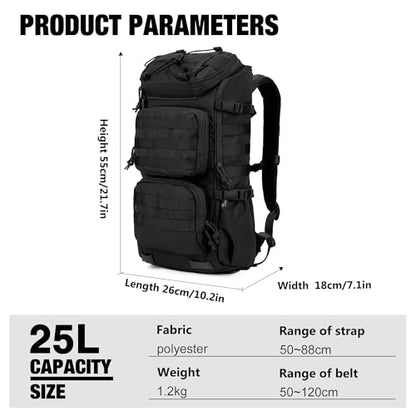Mardingtop Tactical Backpacks Molle Hiking daypacks for Motorcycle Camping Hiking Military Traveling,25L Backpack - color: Black