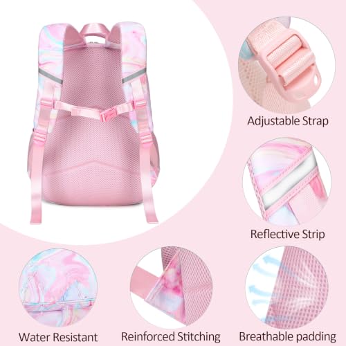 abshoo Marble Lightweight Girls Backpack For School Kids Elementary Kindergarten Bookbag School Bags (Marble Pink-A) - color: Marble Pink-a