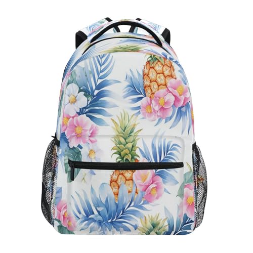 Sport Backpack for Teens Boys Girls Waterproof School Book Bag with Chest Strap for College Work Sliced Pineapple and Flowers Watercolor - color: Multicolor14