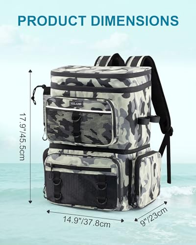 HXLGMD Fishing Backpack with Rod Holders, Double Layer Large Water-resistant Tackle Bag Store Gear with Cooler, Grey - color: Grey Camouflage