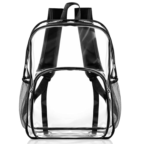 Amylove 1 Pcs Clear Backpack Heavy Duty PVC Transparent Backpack Bookbag Large Capacity for College Workplace Security(15 Inches, Black) - color: Black Color, size: 15 Inches