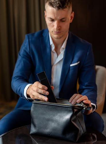 NV Holders Premium Genuine Leather Toiletry Bag for Men - The Ultimate Travel Dopp Kit and Hygiene Organizer, Perfect Men's Toiletry Travel Bag (Black) - color: Black