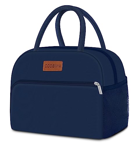 Coobiiya Lunch Bag for Men and Women - Navy Blue, Aluminum, 10.8" x 6.3" x 8.85" - Spacious, Lightweight, and Durable - color: Navy