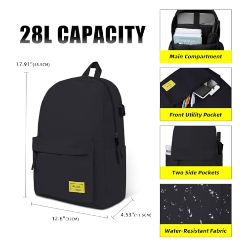 Premium Lightweight Laptop Backpack with USB Charging Port, Durable College School Bookbag, 2 Built-in Organizers, Padded 15.6-inch Laptop/Notebook Sleeve, Slim Water Resistant Bag, Black - color: Black