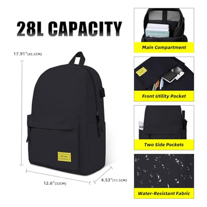 Premium Lightweight Laptop Backpack with USB Charging Port, Durable College School Bookbag, 2 Built-in Organizers, Padded 15.6-inch Laptop/Notebook Sleeve, Slim Water Resistant Bag, Black - color: Black