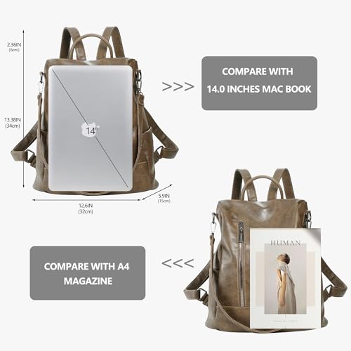 Women Backpack Purse PU Leather Anti-theft Casual Shoulder Bag Fashion Ladies Satchel Bags - color: Smoky Gray, size: Medium