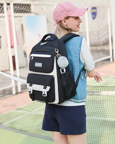 Makukke School Backpack for Girls Book Bag Set, School Bag for Teens Girls Kid Children Elementary Middle School Student, Waterproof Black Backpack - color: Black