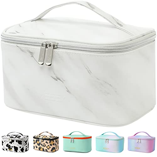 Meiyuuo Makeup Bag Large Cosmetic Bags for Women Girls Cute Travel Zipper Pouch Toiletry Organizer for Beauty Essentials Waterproof (Marble) - color: Off Marble