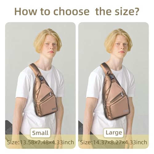 AMJ Crossbody Sling Bag Men Women, Casual Shoulder Backpack, Chest Daypack Satchel for Hiking Travel - color: Leather Brown, size: Large