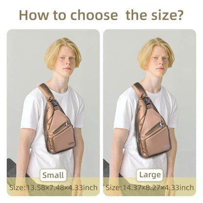 AMJ Crossbody Sling Bag Men Women, Casual Shoulder Backpack, Chest Daypack Satchel for Hiking Travel - color: Leather Brown, size: Small
