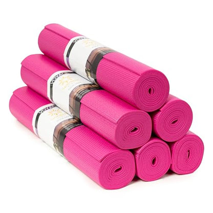 Voyage Yoga Mat, 6 Pack, 72" x 24" Professional Studio and Gym Bulk Yoga Mats, 5mm Thick, Durable, Anti-Tear, Non Slip Fitness and Exercise Mats - color: Fuchsia