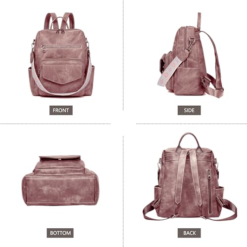 WYFJNX Backpack Purse for Women PU Leather Backpack Ladies Fashion Handbag Designer Shoulder Bag Small Travel Bag Pink - color: Pink