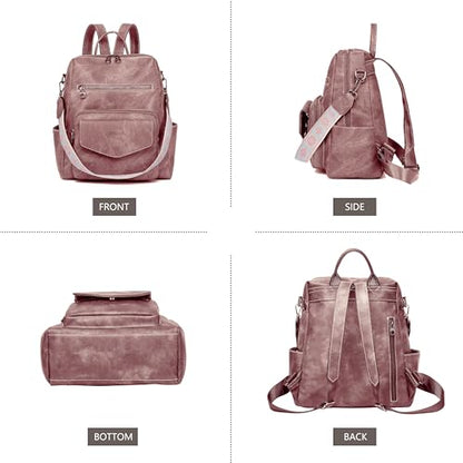 WYFJNX Backpack Purse for Women PU Leather Backpack Ladies Fashion Handbag Designer Shoulder Bag Small Travel Bag Pink - color: Pink