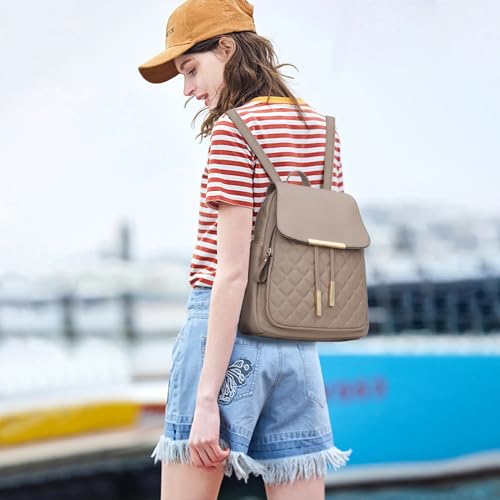 KKXIU Quilted Trendy Leather Backpack Purse for Women and Ladies Shoulder Travel Daypacks Bags (Khaki) - color: Khaki, style: Backpack