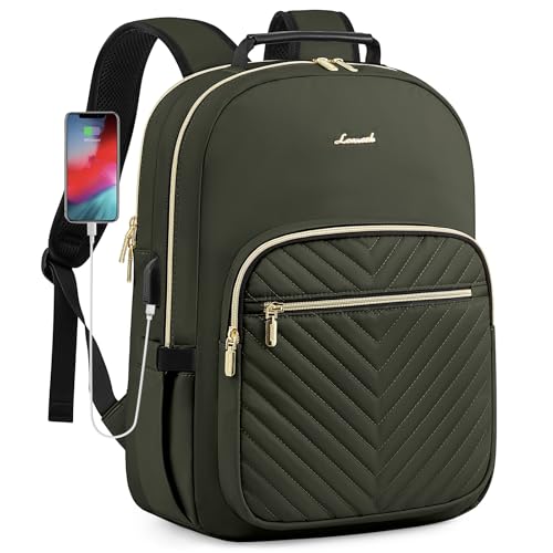 LOVEVOOK Laptop Backpack Purse for Women, Work Business Travel Computer Bags, College Nurse Backpack for Womens, Quilted Casual Daypack with USB Port, Fit 15.6 Inch Laptop, Army Green - color: Army Green, size: 15.6-Inch