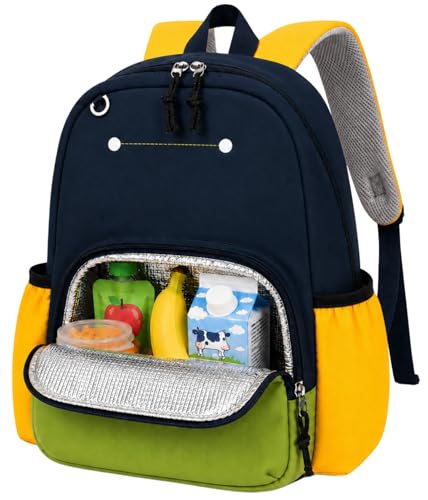 BTOOP Kids Backpack for Boys 3-6, Preschool Kindergarten Backpack with Insulated Lunch Compartment & Chest Strap, Cute Lightweight School Travel Bag Fits A4 Folder - color: Navy-blue, size: Age 3-6 (14.5" H Fit Folder)