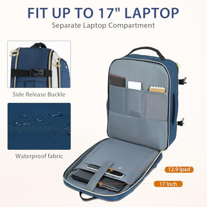 KROSER Laptop Backpack Large Computer Backpack Fits up to 17 Inch Laptop Water-Repellent 40L Travel Backpack Casual Daypack for Business/College/Women/Men-Beige/Haze Blue/Black - color: Beige/Haze Blue/Black