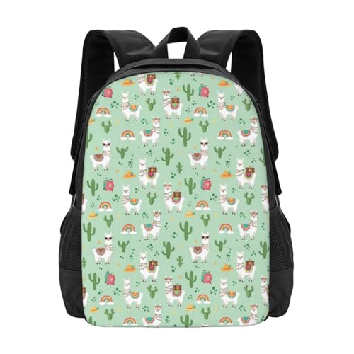 Ergonomic Padded Backpack Cute Llamas Mint Green, Anti Theft Spacious Travel Daypack Sturdy Polyester Bag for Commute Gym Outdoor Leisure Use - color: Design (1025)