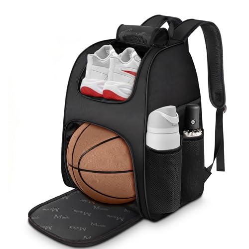 MATEIN Basketball Bag, Sturdy Soccer Bag with Ball Holder & Shoe Compartment, Large Basketball Backpack for Training Equipment, Water Resistant Sports Ball Backpack Fits Volleyball Football, Colorful - color: Black