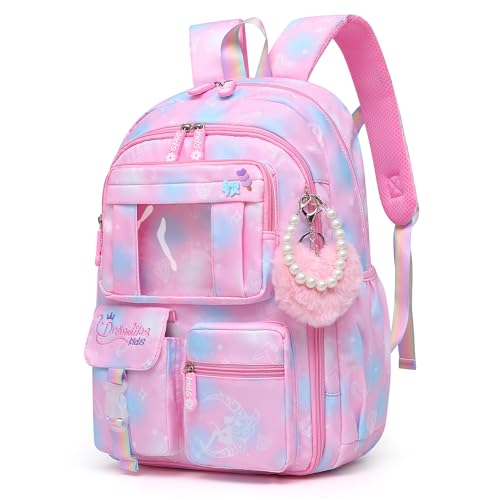 Alrisg Girls Backpack School Bookbag for Kids Elementary Middle School, Cute Backpack for Girls Pink - color: Pink, size: 17 inch