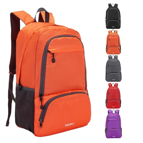 YZAOLL 30L Hiking Backpack Lightweight Day Packs, Packable Backpack for Women Men Travel Camping Vacation,Orange - color: E-lorange