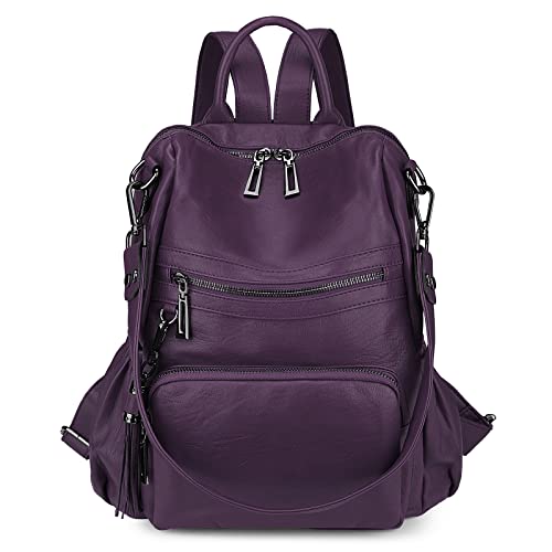 Uromee Travel Backpack Purse for Women Vegan Leather Ladies Fashion Tassel Shoulder Bag Convertible - color: 0243 Dark Purple