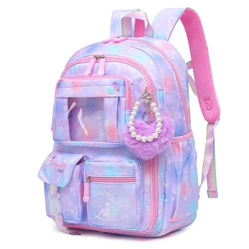 Alrisg Girls Backpack School Bookbag for Kids Elementary Middle School, Cute Backpack for Girls Purple - color: Purple, size: 17 inch