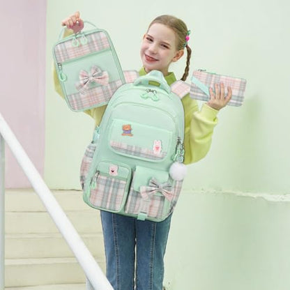 ACESAK Girls Backpack - 3PCS Backpack for Girls Cute School Backpacks for Kindergarten Elementary Preschool Middle Kids School Bags with Lunch Box Pencil Case Set (Green) - color: Green