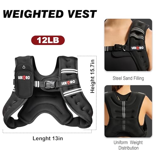 Weighted Vest for Men Women, No-Bounce 6LB 8LB 12LB 16LB 20LB 25LB 30LB Weights Vest with Adjustable Buckles & Reflective Stripes | Weight Vest for Walking Running Hiking Workout - color: 12lbs