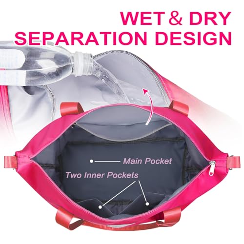 WOOMADA Weekender Bag for Women, Travel Duffel Bags with Shoe Compartment & Wet Pocket, Personal Item Bag for Airlines - color: Hot Pink