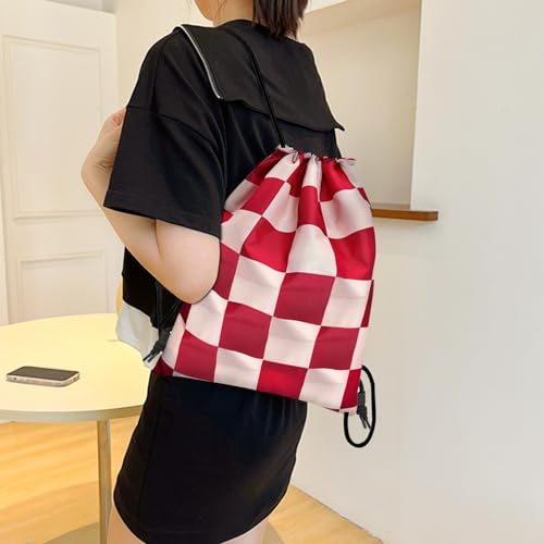 Drawstring Backpack Draw String Bag Sports Gym Bags Waterproof Cute Aesthetic Sackpack for Unisex Women Sports Beach Travel(13"×17")-Checkered - color: Z11-checkered