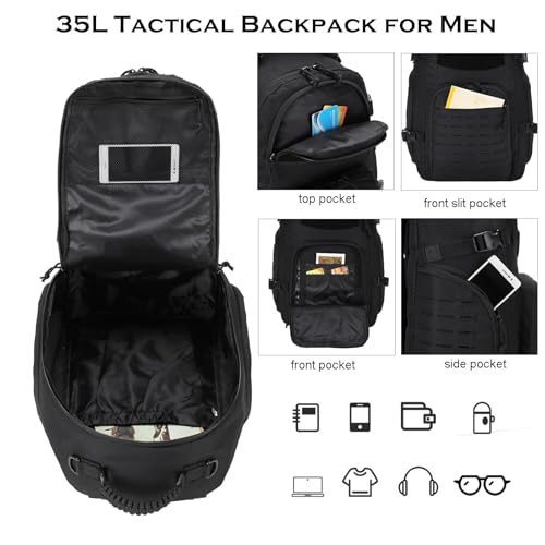35L Tactical Backpack for Men Heavy Duty Military Backpack 3 Day Assault Pack Molle Backpack Hiking Rucksack (Black1) - color: Black1