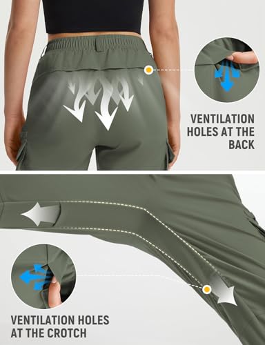baleaf Women's Hiking Pants Lightweight Water Resistant Quick Dry Cargo Trail Pants with Zippered Pockets Summer SPF - color: Army Green, size: X-Large