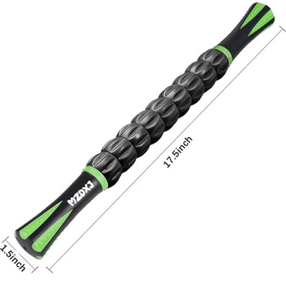 Muscle Roller Massage Roller Stick- Deep Tissue Fascia Blaster for Myofascial Pain Relief, Lymphatic Drainage & Body Sculpting, Handheld Physical Therapy & Recovery Tool (Green black-18 inch) - color: Green Black