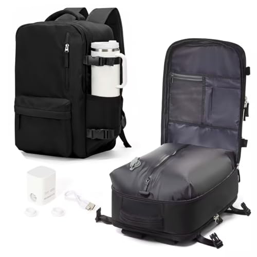 WONHOX Vacuum Seal Backpack for Travel with Air Pump Compression Vacpack Carry on Flight Approved Daypack Laptop Space Saver Bags Storage with Vacuum System 18x14x8 inches Travel Bag Women Men Black - color: A66-black, size: X-Large