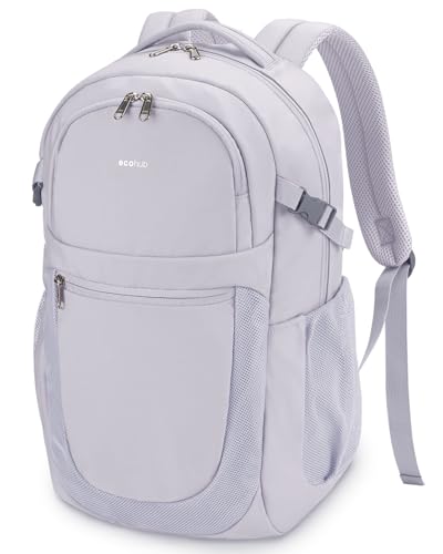 ECOHUB Travel Backpack for Women, 17.3 inch Suspended Laptop Backpack, Fashion Water-Resistant College Computer Bookbag, 28L Personal Item Bag with 12 Pockets for Causal, Work, Grey - color: Grey