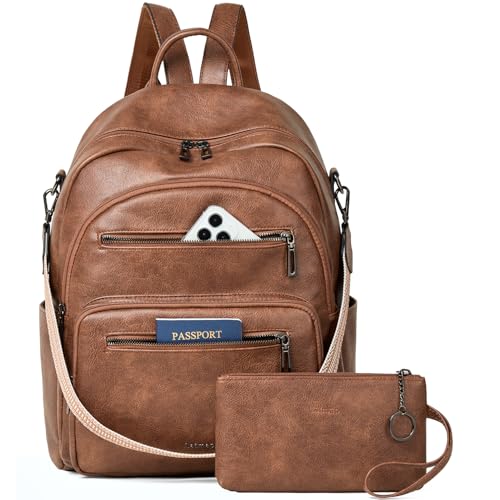 LATMAP Backpack Purse for Women Laptop Backpack, Leather Travel Back Pack Shoulder Bag Teacher College Daypack Work Handbag fits 14" Laptop, Brown - color: Style1-brown