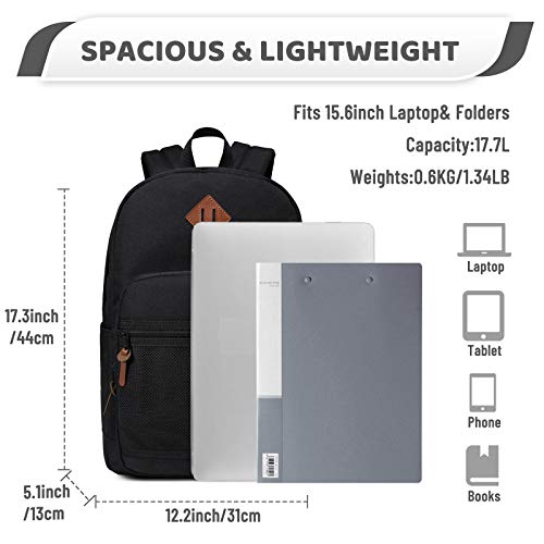 VASCHY School Backpack, Water Resistant Casual Daypack Travel Backpack Bookbag for Men Women with Padded Laptop Sleeve Black - color: Black