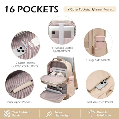 Laptop Backpack for Women Men 16 Inch Laptop Bookbag Waterproof Bags Computer Adult Backpacks Business Daily Purse Bag with Laptop Compartment