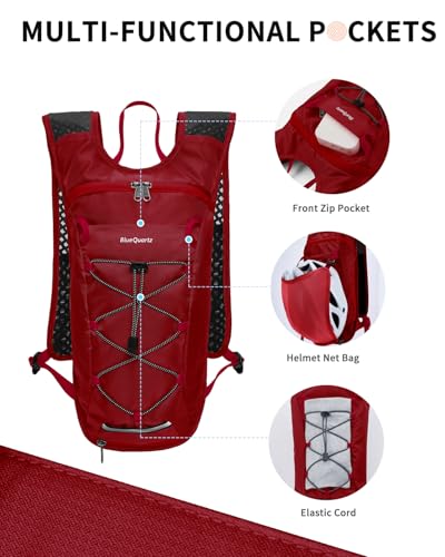 Blue Quartz Hydration Backpack with 2L Water Bladder, Hiking Water Pack with Insulated Compartment for Women Men, Lightweight Cycling Daypack with Phone Pocket, Hydration Pack for Running,Biking - color: Red