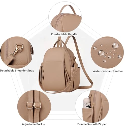 Small Backpack for Women Designer Leather Mini Backpack Purse Ladies Fashion Roomy Shoulder Handbag (Khaki-3) - color: Khaki-3