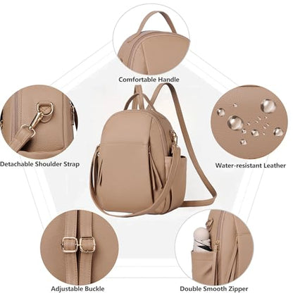 Small Backpack for Women Designer Leather Mini Backpack Purse Ladies Fashion Roomy Shoulder Handbag (Khaki-3) - color: Khaki-3
