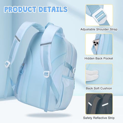 DIGOBAY 3PCS Girls Backpack for School, Kids Backpack for Girls with Lunch Box Pencil Case Set for Teen Girl Elementary Primary Middle High College School Bookbag with Cute Pins (Blue) - color: Blue