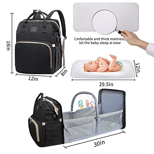 ANWTOTU Baby Diaper Bags with Changing Station,900D Oxford Waterproof Diaper Bag Backpack for Moms Dads with USB Charging Port,Large Capacity Baby Essentials(Ungrade Black) - color: Ungrade---black