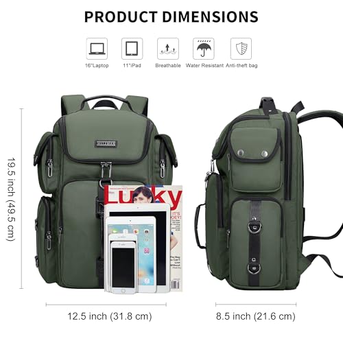 WITZMAN Travel Backpack for Men Carry-on Laptop Backpack Fit 16 Inch Airline Approved for Traveling,Casual,Commuting(B744 Army Green) - color: Army Green